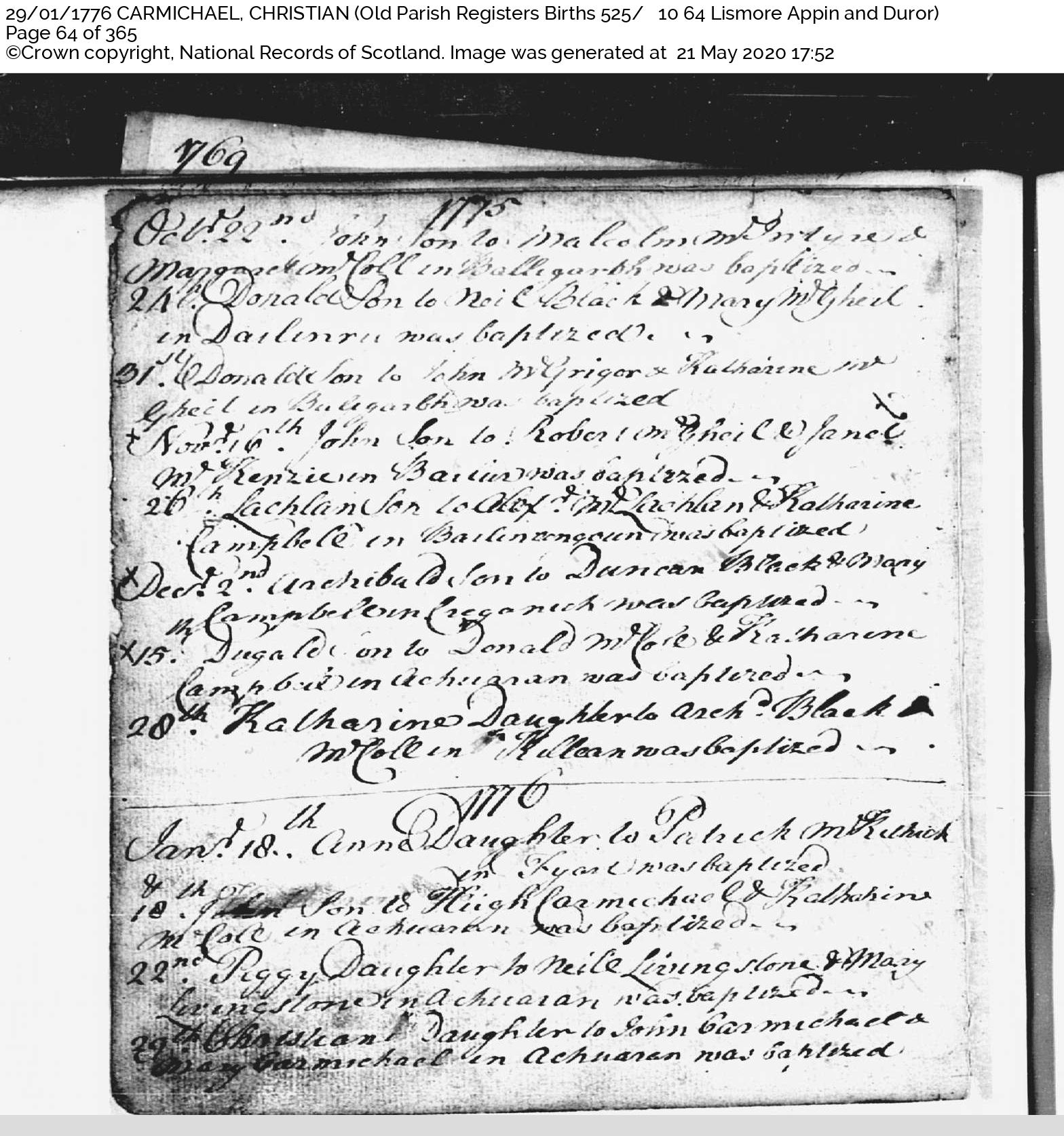 ChristianCarmichael_B1776 Achuaran Lismore, January 29, 1776